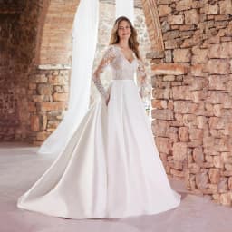 SoDigne Elegant Women Wedding Dresses With Pocket V Neck Long Sleeves Appliques Bride Dress Satin Long Bridal Gowns Customized