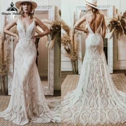 Vestido Bohemian Wedding Dress V Neck Lace Boho Spaghetti Straps Backless Beach Bridal Gowns Vestido de novia Customized 2025