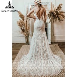 Vestido Bohemian Wedding Dress V Neck Lace Boho Spaghetti Straps Backless Beach Bridal Gowns Vestido de novia Customized 2025