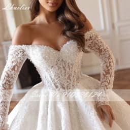 Lhuilier Customized Ball Gown Lace Wedding Dresses Off the Shoulder Illusion Beaded Bridal Gown with Chapel Train