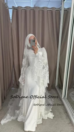 SoDigne Satin/Lace Mermaid Wedding Dress Full Sleeves O-neck 2026 Bride Dresses Long Bridal Gowns Vestidos De Novia Customized