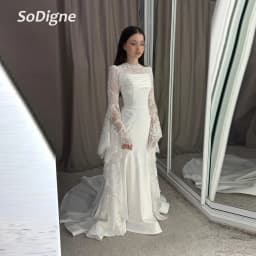 SoDigne Satin/Lace Mermaid Wedding Dress Full Sleeves O-neck 2026 Bride Dresses Long Bridal Gowns Vestidos De Novia Customized