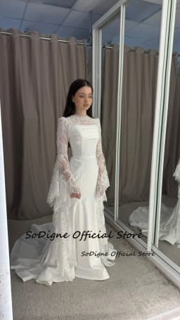 SoDigne Satin/Lace Mermaid Wedding Dress Full Sleeves O-neck 2026 Bride Dresses Long Bridal Gowns Vestidos De Novia Customized