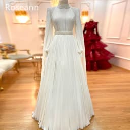 Customized Muslim High Collar Ivory A-line Wedding Dresses Paillette Fold Draped Pleat Belt Brideing Gown robe de mariée 2025