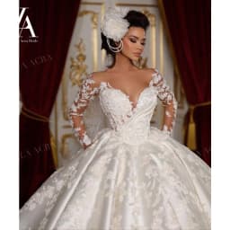 LelaAcra Ball Gown Wedding Dress 2026 Sweetheart Long Sleeve Satin Court Train Princess Bride SF65 Plus Size Vestido De Noiva