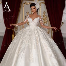 LelaAcra Ball Gown Wedding Dress 2026 Sweetheart Long Sleeve Satin Court Train Princess Bride SF65 Plus Size Vestido De Noiva