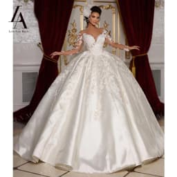 LelaAcra Ball Gown Wedding Dress 2026 Sweetheart Long Sleeve Satin Court Train Princess Bride SF65 Plus Size Vestido De Noiva