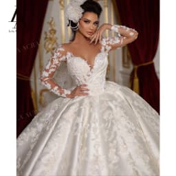 LelaAcra Ball Gown Wedding Dress 2026 Sweetheart Long Sleeve Satin Court Train Princess Bride SF65 Plus Size Vestido De Noiva