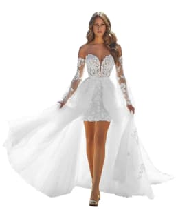 Short Wedding Dress Summer Wedding Gown for Women 2 Pcs Bridal Dress with Detachable Train Off Shoulder Bridal Gown