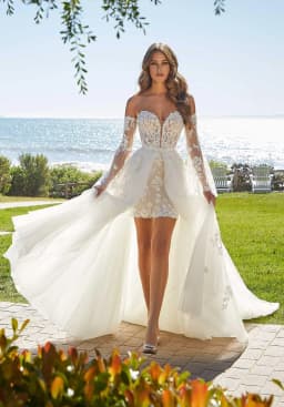 Short Wedding Dress Summer Wedding Gown for Women 2 Pcs Bridal Dress with Detachable Train Off Shoulder Bridal Gown