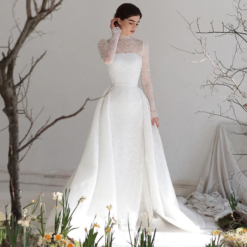 Eightree Elegant Mermaid Wedding Dresses 2025 High Neck Long Sleeves Lace Bridal Dress Formal Wedding Ball Prom Gowns Customized