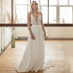 Romantic Boho Lace Chiffon Wedding Dress Classic Spaghetti Straps Sleeveless A-Line V-Neck Open Back Bride Seaside Marriage Gown