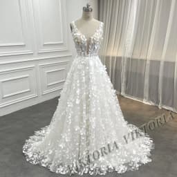 VIKTORIA Modern Wedding Dresses For Woman 2025 Bridal V-neck Sleeveless A-LINE 3D Flower Appliques Vestidos De Novia Customized