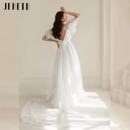 JEHETH Simplism Organza Wedding Dress With Batwing Sleeves A-line Elegant Bridal Gowns Backless Boho vestido de noiva Customized
