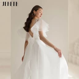 JEHETH Simplism Organza Wedding Dress With Batwing Sleeves A-line Elegant Bridal Gowns Backless Boho vestido de noiva Customized