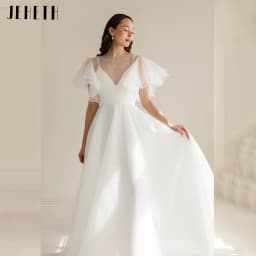 JEHETH Simplism Organza Wedding Dress With Batwing Sleeves A-line Elegant Bridal Gowns Backless Boho vestido de noiva Customized