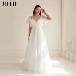 JEHETH Simplism Organza Wedding Dress With Batwing Sleeves A-line Elegant Bridal Gowns Backless Boho vestido de noiva Customized