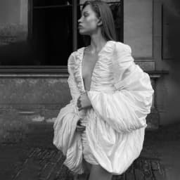 Elegant White Ruched Mini Evening Gown Deep V Oversized Puffy Sleeve Back Hollow Short Bridal Dress Civil Wedding Photo Outfit