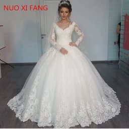 Customized A Line Vestidos de Novia Sexy V Neck Long Sleeves Lace Appliques Wedding Dresses Ball Gowns Wedding Robe de mariage