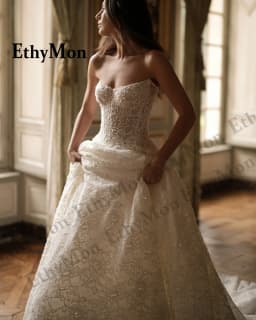 Ethymon Fairytale Lace Appliques Wedding Gown Sleeveless Pearls Court Train A-line V-neck Vestido De Casamento Customized