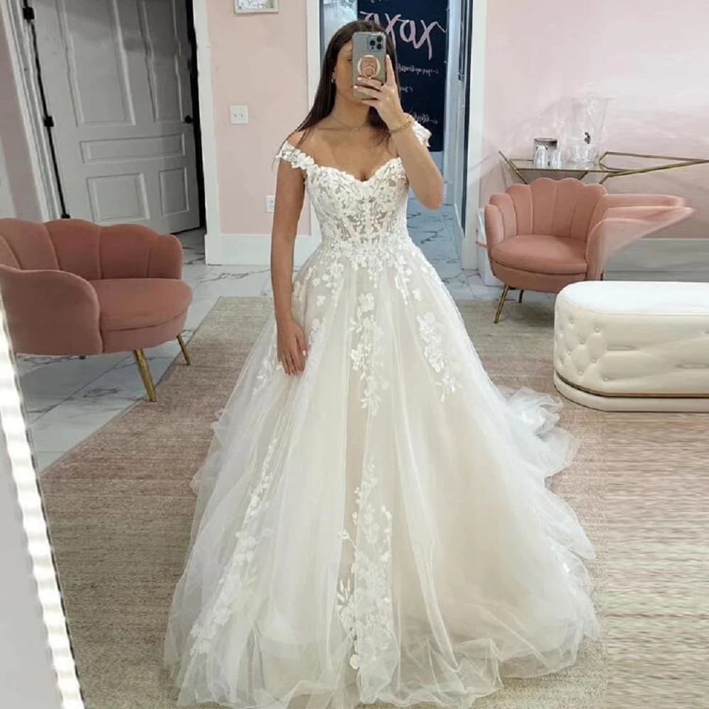 Customized ZJ9361 Exquisite Off Shoulder Wedding Dresses Sweetheart Applique Bride Gowns A-Line Custom Made