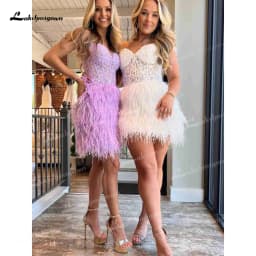 Lakshmigown Sexy Sheath Sweetheart Lace Feather Skirt Homecoming Dress Wedding Dress Customized Prom Bridal Gowns Vestidos Robe