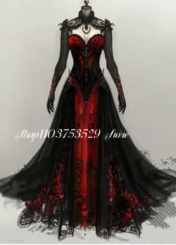 Custom Gothic Mermaid Wedding Dress Black and Red Appliqué Sheer Backless Gown Unique Bridal Gown Lace Vintage Gothic Wedding