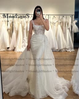 Moonlight Opulent Wedding Dresses for Mariages Appliques Suqare Collar Mermaid Spaghetti Straps Lace up Suknia Slubna Customized