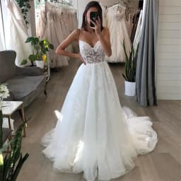 Customized Elegant Wedding Dresses Women Lace Applique Tulle Wedding Gowns A-Line Sweep Train Boho Bride Dress vestidos de novia