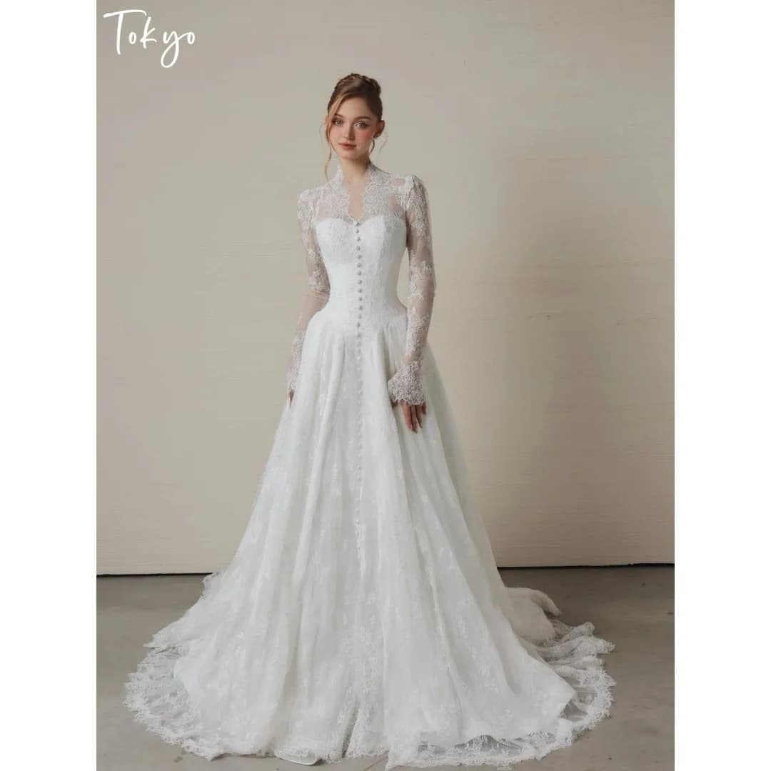 Tokyo Customized Ruffled Bell Sleeves High Neck Prom Dress Vintage Elegant vestidos de noche Court Train Evening Dresses 2026