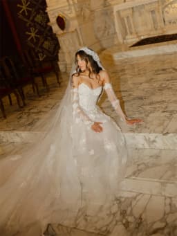 Tokyo Custom Sweetheart Neck Lace Wedding Dress Sheer Long Sleeve Tulle Bridal Gown Long Train Delicate Lace Veil Wedding Outfit