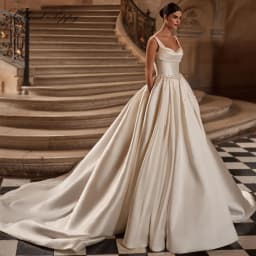 Lceland Poppy Customized A Line Mikado Satin Wedding Dresses Pleated Sleeveless Beaded Bridal Gowns with Chapel Train