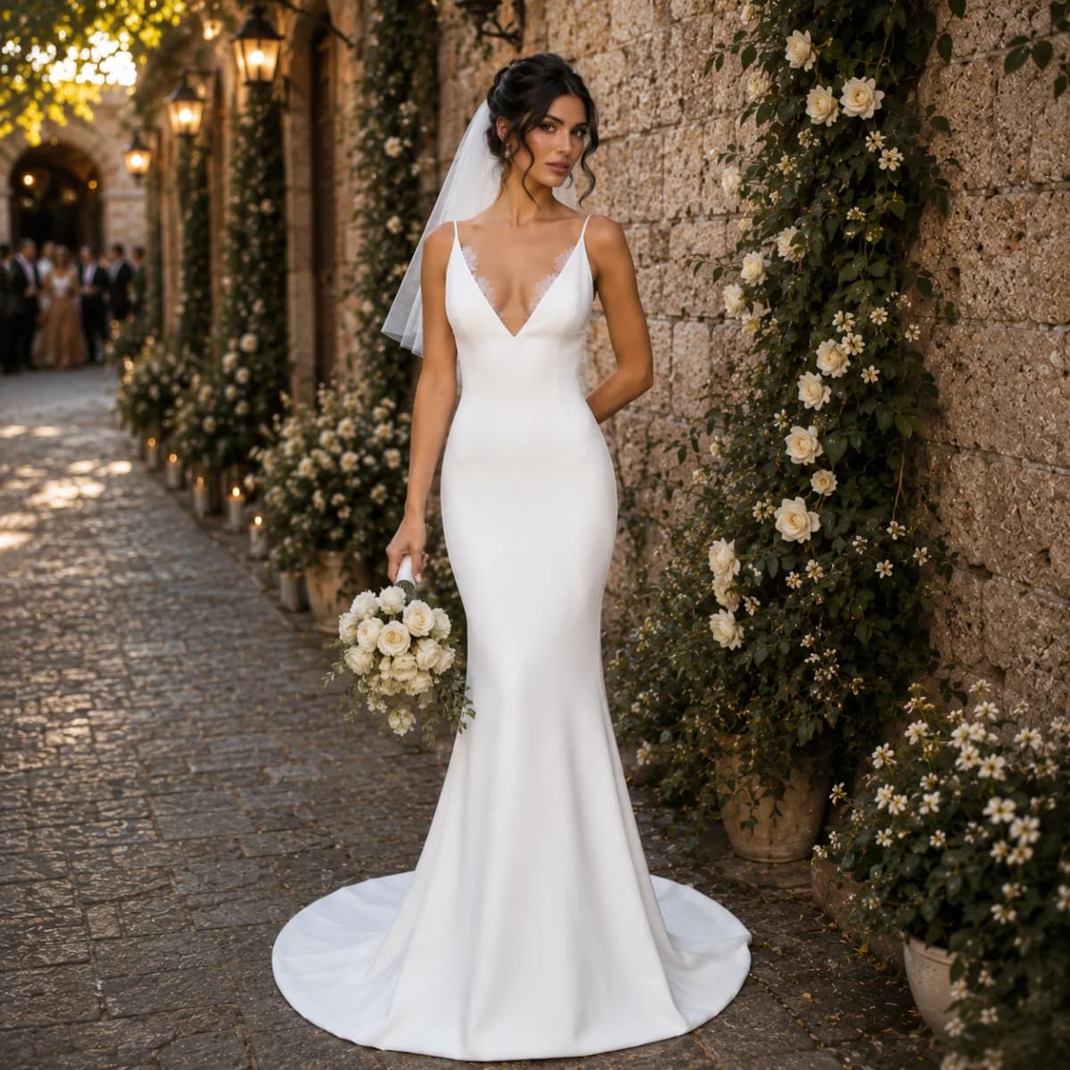 Customized White Wedding Dresses Women‘s Bridal Dress V Neck Backless Mermaid Brides Dress A Line Appliques Civil Wedding Gown