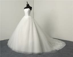 Cheap Fashion Simple Classic Ball Gown ivory Wedding Dress Lace Up Sweet Strapless Sleeveless vestido de noiva lace Appliques