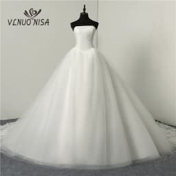Cheap Fashion Simple Classic Ball Gown ivory Wedding Dress Lace Up Sweet Strapless Sleeveless vestido de noiva lace Appliques