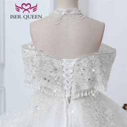 Customized Detechable Necklace Europe Luxury Wedding Dresses 2026 Ivory And Champage Gilter Tulle Bride Dress Women WX0371