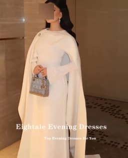 Eightale Muslim Wedding Dress O-Neck Satin Customized White Ivory Mermaid Shawl Arabic Bridal Gown Long Sleeves Vestido De Noiva