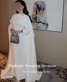 Eightale Muslim Wedding Dress O-Neck Satin Customized White Ivory Mermaid Shawl Arabic Bridal Gown Long Sleeves Vestido De Noiva