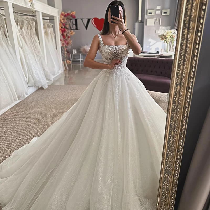 Eightree Elegant Princess Wedding Dresses 2024 Sleeveless Sequines Tulle Wedding Gowns Boho Beach Bridal Prom Dress Customized