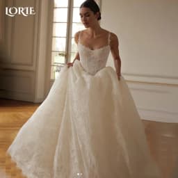 LORIE Vintage Lace Wedding Dress A-Line Strapless Appliques Princess Bridal Gown V Corset 3D Flower Ball Bride Gown Customized