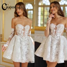 CHANDELA Lace Appliques Mini Corset Wedding Dress Cut-out Detachable Sleeves vestidos de noiva After Party A-line Customised
