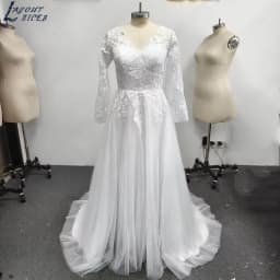 Tulle Appliques Wedding Dresses Women Long Sleeves A-line V-neck Plus Size Princess Bride Gowns 2026 vestido de novia Customized