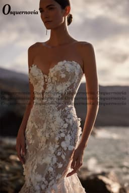 Osquernovia Charming 3D Flowers Wedding Dresses for Women Lace Appliques V-Neck Mermaid Bridal Gown Vestido De Noiva Customised