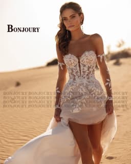 BONJOURY Classic Off the Shoulder Wedding Dresses for Bride Lace Appliques Sweetheart Pleat A-line Abito Da Sposa Customized