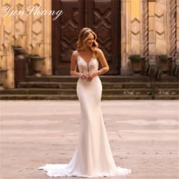 Yunshang Customized Elegant Mermaid Wedding Dress V-Neck Spaghetti Straps Open Back Lace Bridal Gown Train Vestidos De Novia
