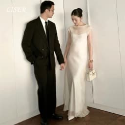 Liser Elegant Mermaid Open Back Wedding Dresses O-Neck Organza Sleeveless Floor-Length Bridal Gowns Korea Photoshoot Customized