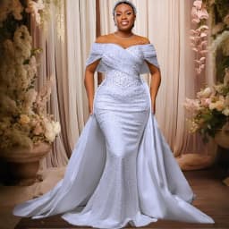 Luxury Mermaid Wedding Dresses Off The Shoulder Illusion Neck Beaded Bridal Dresses Detachable African Women Vestido De Novia