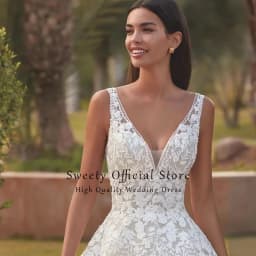 Elegant Wedding Dress Organza With Embroidery Lace A-Line Floor Length Bridal V-Neck Sleeveless Vestido De Novia Customized