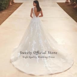 Elegant Wedding Dress Organza With Embroidery Lace A-Line Floor Length Bridal V-Neck Sleeveless Vestido De Novia Customized
