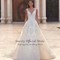 Elegant Wedding Dress Organza With Embroidery Lace A-Line Floor Length Bridal V-Neck Sleeveless Vestido De Novia Customized